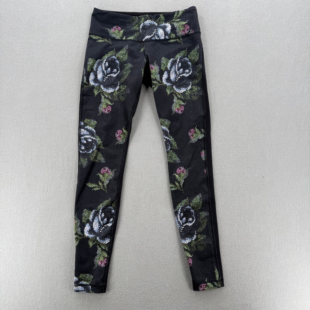 Lululemon RevealKnit Floral High-Rise 7/8 Black Yoga Tights Leggings Women 8